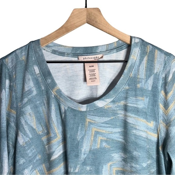 Philosophy Top Aqua Tunic  Long Sleeve Asymmetrical Hem Boho - Size XL - Picture 2 of 6